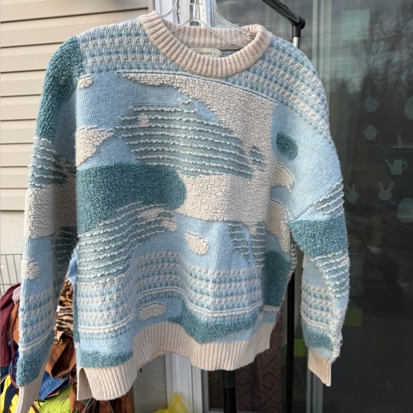Woolovers Blue and Cream Abstract Pattern Sweater - Picture 2 of 4